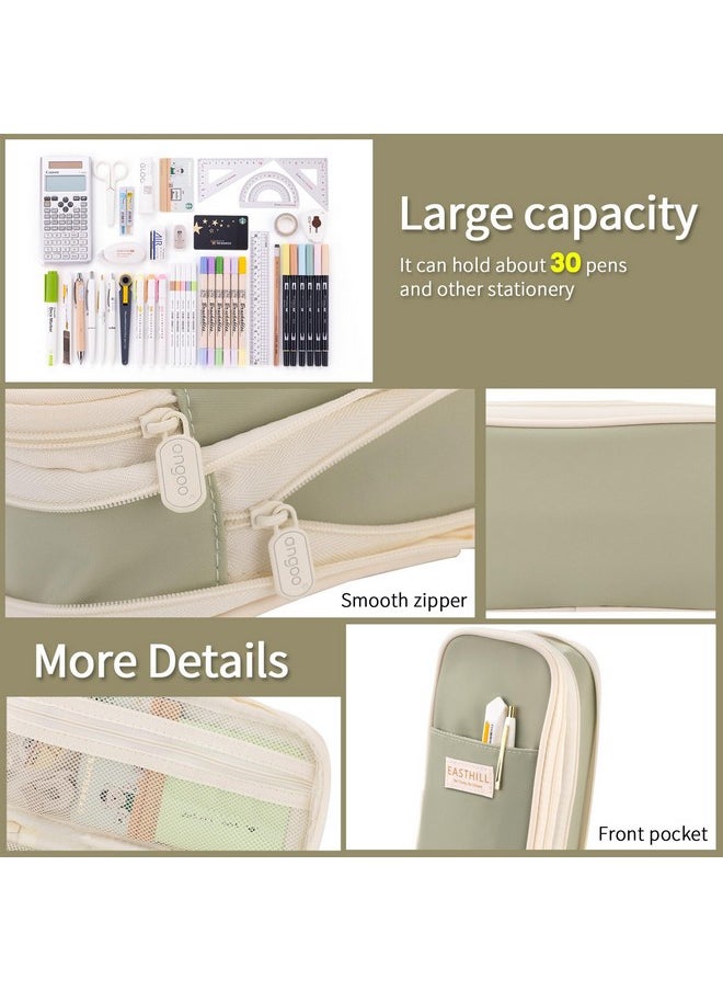 EASTHILL - EASTHILL Polyester Big Capacity Pencil Case Large Pencil Pouch Stationery Pen Bag School Items For Teen Girls-Green - Image 1