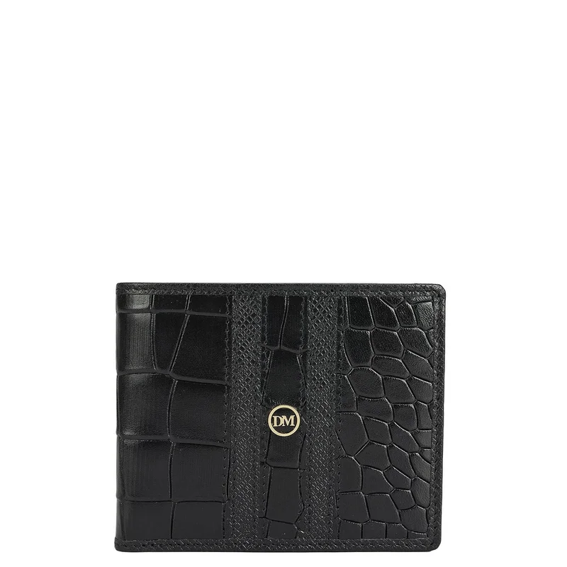 Da Milano Da Milano Men's Croco-Embossed Leather Bifold Wallet - Black (MW-10310)