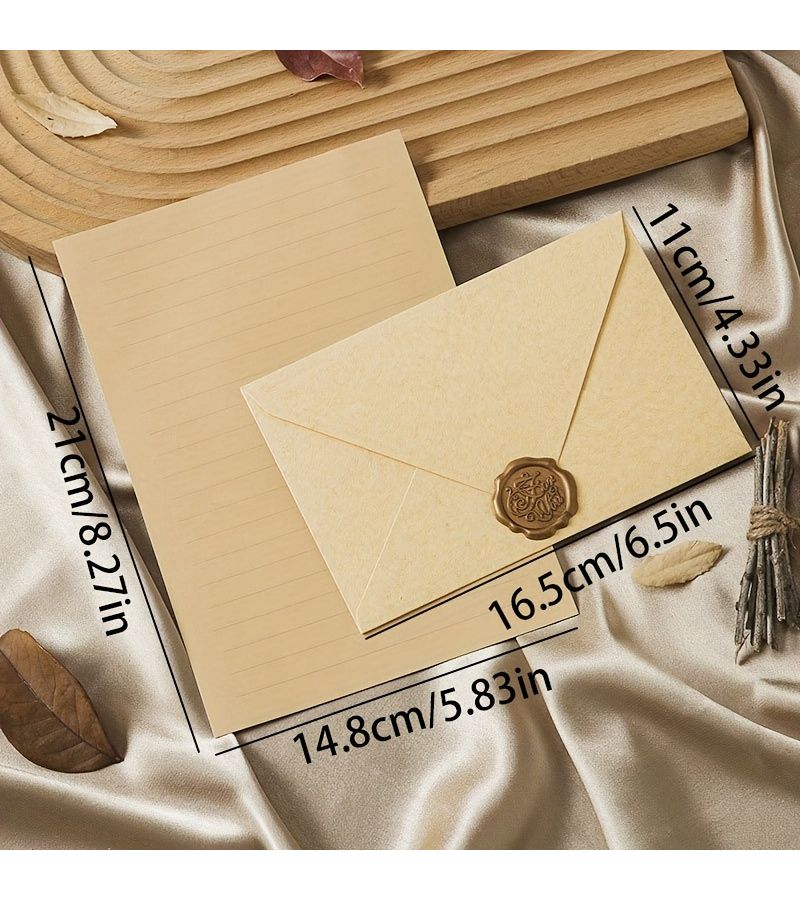 14pcs Ephedra Yellow Velvet Stationery Set With Envelopes Wax Seals - Image 5
