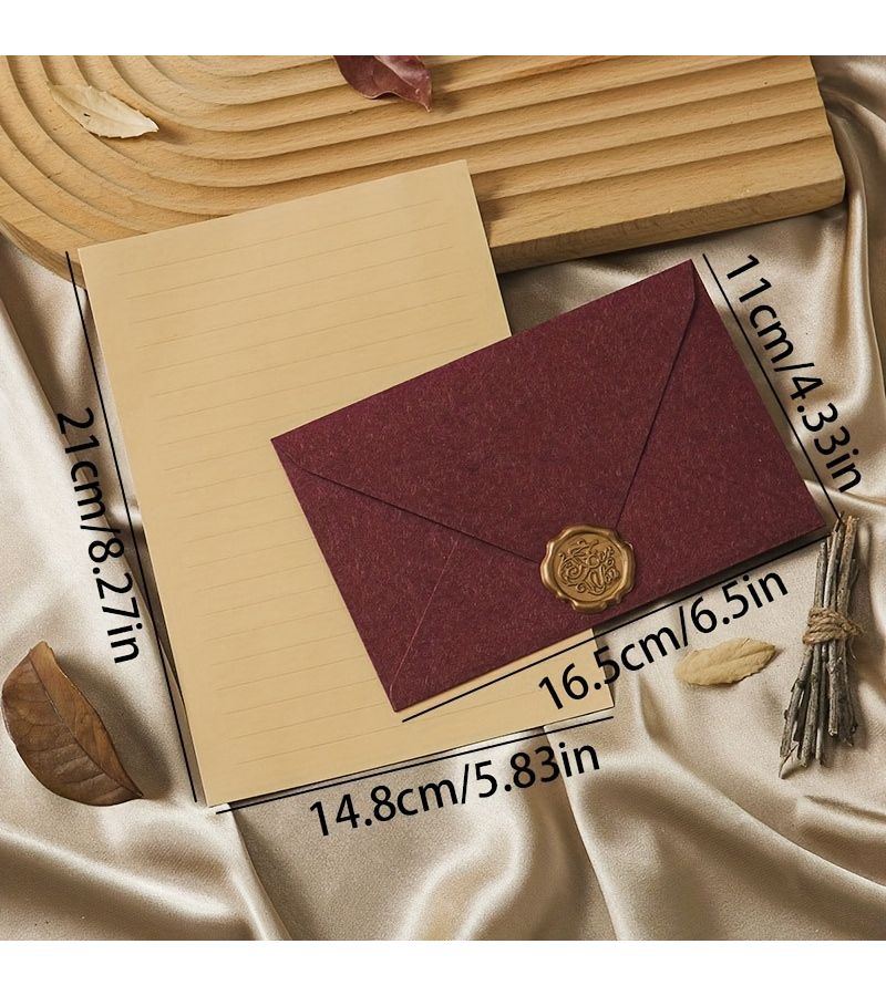 14pcs Ephedra Yellow Velvet Stationery Set With Envelopes Wax Seals - Image 4