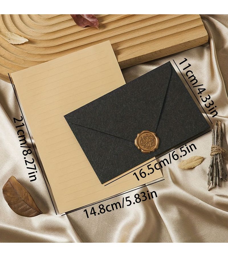 14pcs Ephedra Yellow Velvet Stationery Set With Envelopes Wax Seals - Image 3
