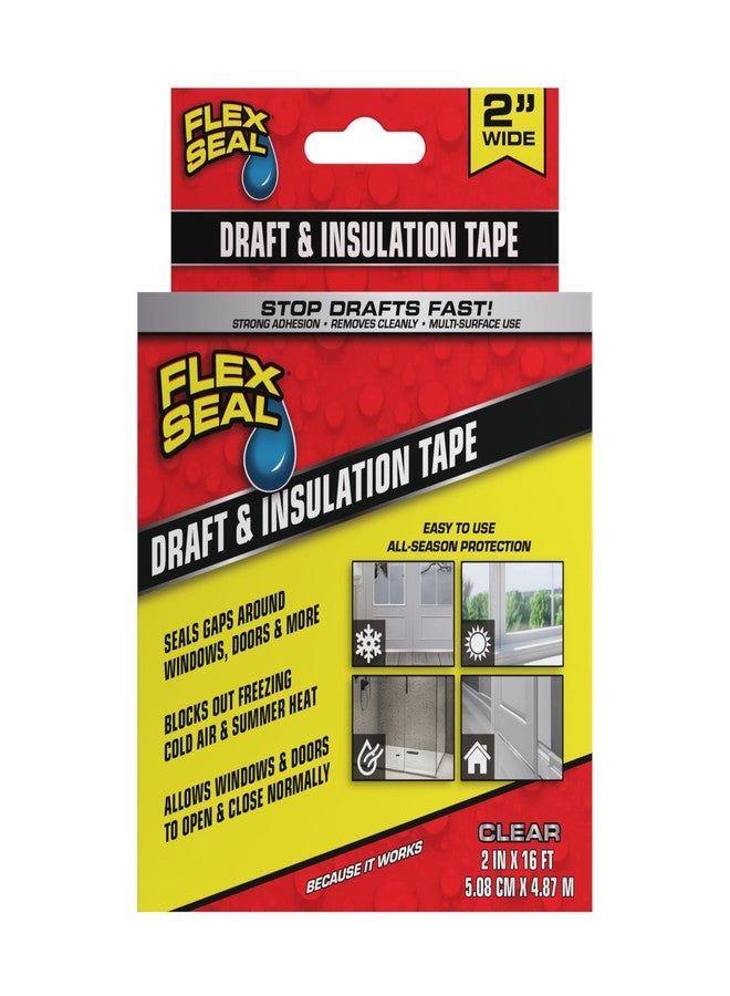 Flex Seal Draft and Insulation Sealing Tape, Flexible, Rubberized, Weatherproof Strip for Windows, Doors, Vents, Works on Wood, Glass, Tile, Metal, Plastic, Fiberglass, Clear, 2 in x 16 ft, Pack of 1 - Image 1