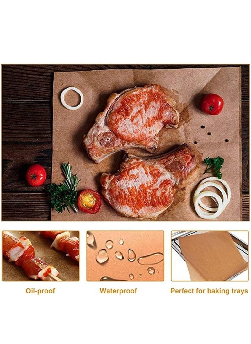 Unbleached Parchment Paper Baking Liners Sheets, 100 Pcs Precut 10x14 Inches Non-stick Wax for Cook, Grill, Steam, Pans, Air Fryers, Hamburger Patty (Brown)