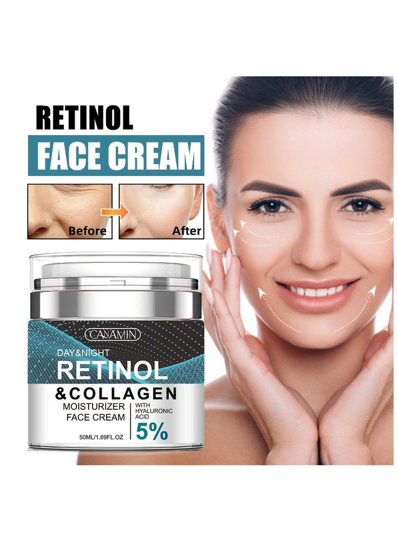 CANAMIN Face Moisturizer Retinol Cream, Anti Aging Neck Firming Cream, Collagen Day & Night Face Cream with Hyaluronic Acid for Women & Men, 1.85 Fl Oz - Image 2