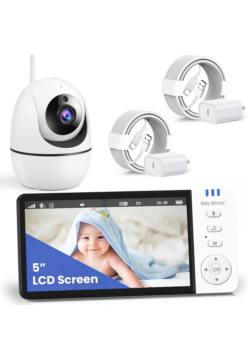 RFAQK - Baby Monitor-720P 5" Baby Camera Monitors, Video Baby Monitor with Camera and Audio, Night Vision, 4X Pan-18 HOURS VOX MODE, Temperature Sensor, Baby Monitor with Lullabies - Image 1