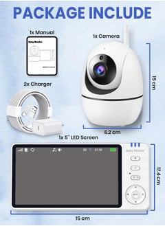 RFAQK Baby Monitor-720P 5" Baby Camera Monitors, Video Baby Monitor with Camera and Audio, Night Vision, 4X Pan-18 HOURS VOX MODE, Temperature Sensor, Baby Monitor with Lullabies  - Image 2