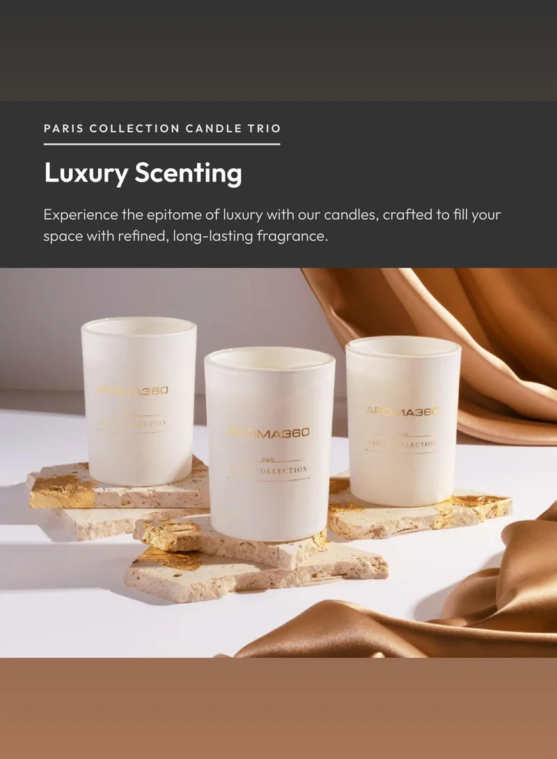 Aroma360  Dream On - Paris Collection Candle Trio - Scented Candles with Essential Oils - White Tea, Sweet Vanilla & Earthy Cedar - Soy Candles - 80hr Burn - Set of 3  | Best Price UAE