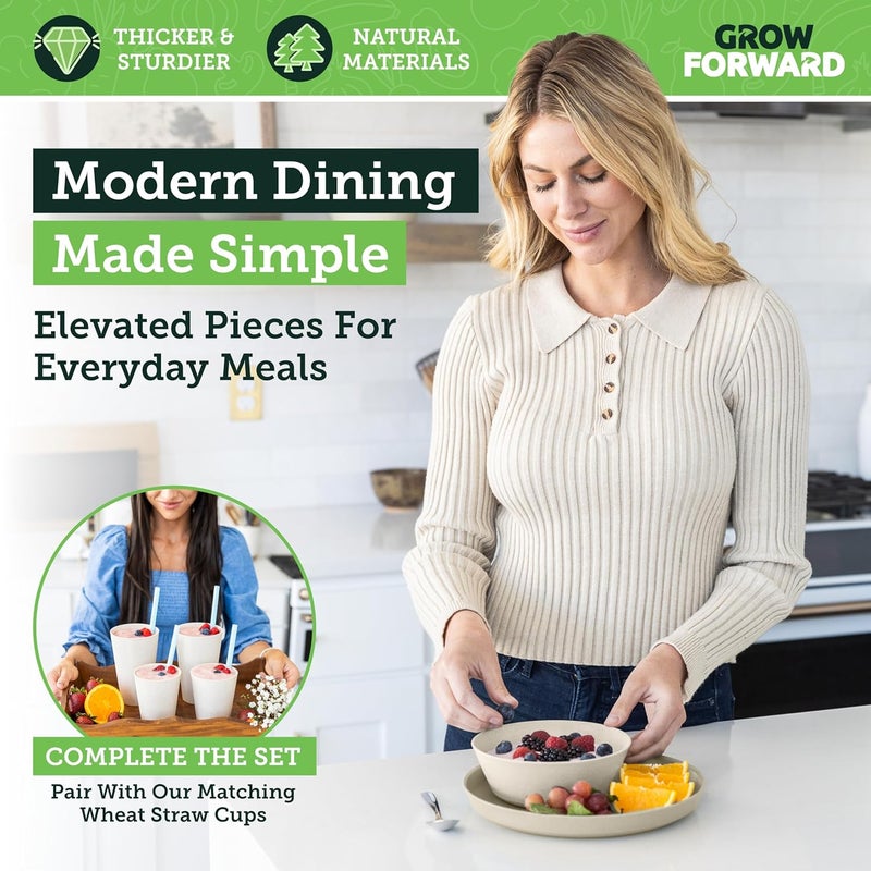 Grow Forward Premium Wheat Straw Dinnerware Sets - 8 Piece Unbreakable Microwave Safe Dishes - Reusable Wheat Straw Plates and Bowls Sets - Wheat Straw Bowls for Cereal, Soup, Camping, RV - Sahara - Image 5