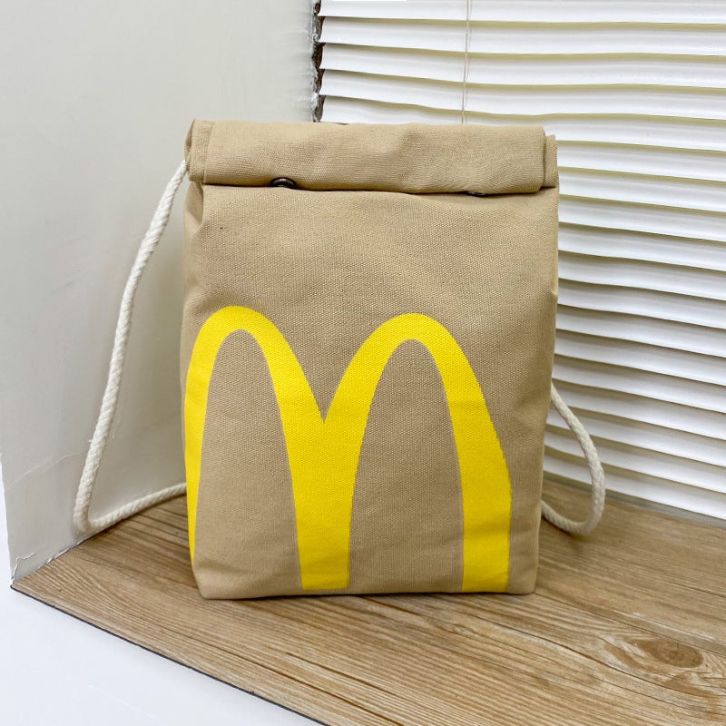 McDonalds Print Lunchbox Bucket Bag Casual Drawstring Shoulder Bag One Shoulder 