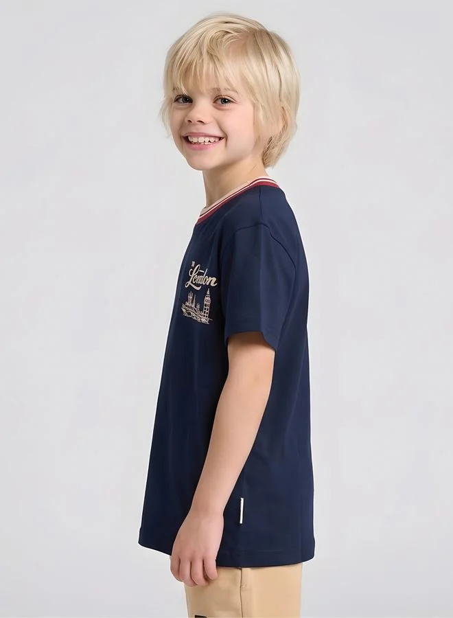 تايك تو Boys Regular City T-Shirt with Contrast Tipped Rib  By Juniorloom