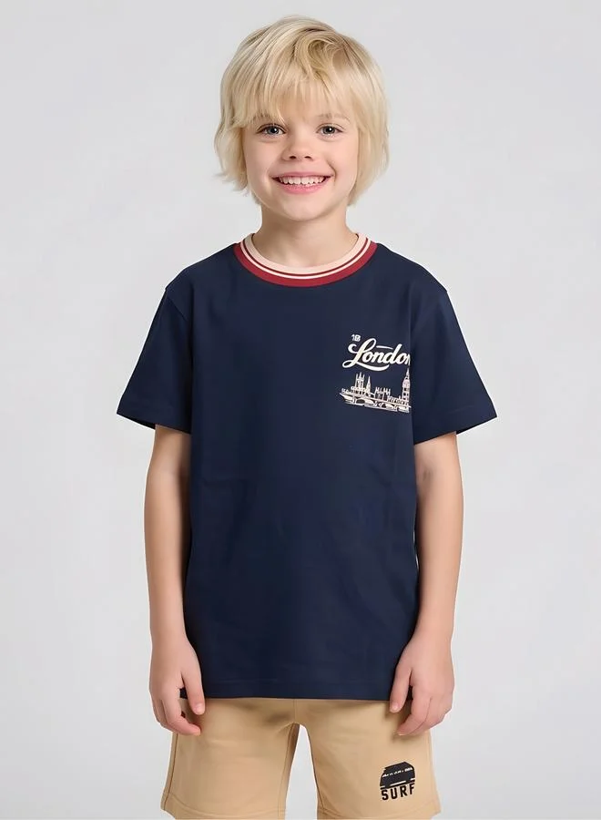 تايك تو Boys Regular City T-Shirt with Contrast Tipped Rib  By Juniorloom