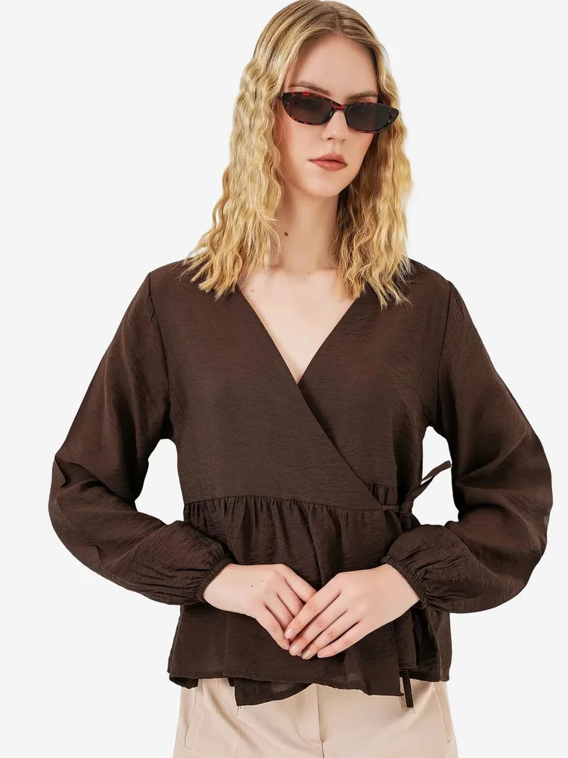 BDART V-Neck Tie Detail Crepe Wrap Blouse