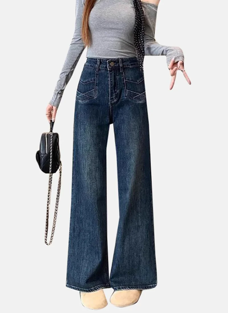 يونيكي Blue Solid Mid Rise Straight Fit Straight Jeans
