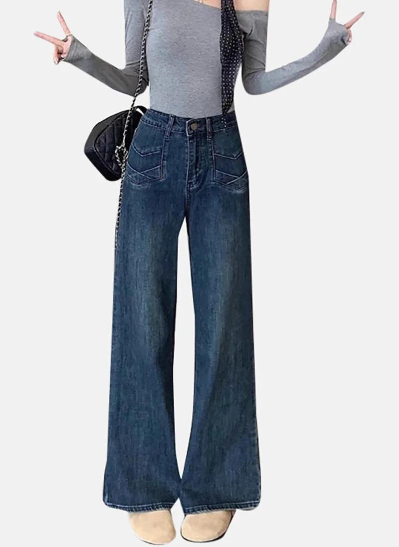 يونيكي Blue Solid Mid Rise Straight Fit Straight Jeans
