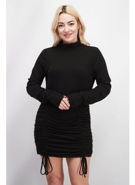 Women Textured Casual Mini Dress, Black