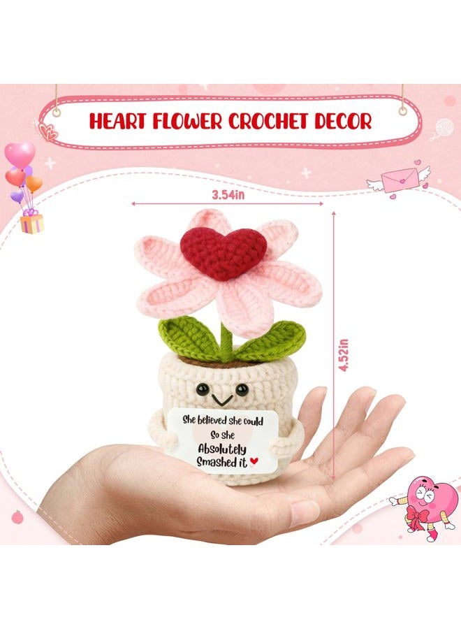 Frabaca Crochet Heart Flower Plush – Cute Desk Decor with Positive Message – Appreciation Gift for Women, Friends, Coworkers – Handmade Mini Plant for Home or Office Decoration - Image 2
