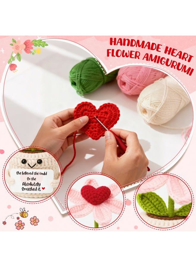 Frabaca Crochet Heart Flower Plush – Cute Desk Decor with Positive Message – Appreciation Gift for Women, Friends, Coworkers – Handmade Mini Plant for Home or Office Decoration - Image 3