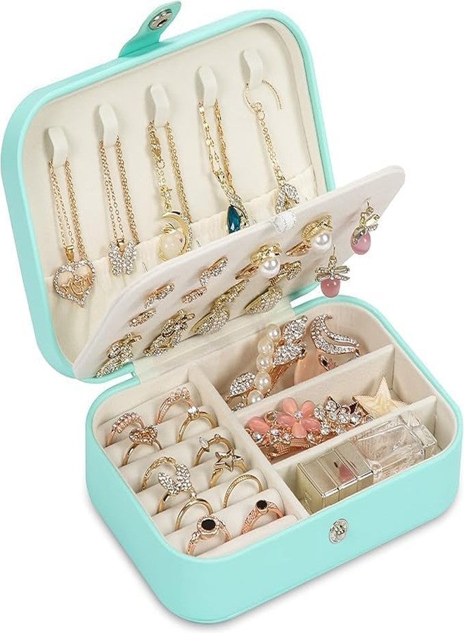 TONSYL TONSYLLeather Mini Jewelry Travel Case, Small Travel Jewelry Organizer, Safety Lock Jewelry Portable Jewelry Box Travel Mini Storage Organizer Display Storage Box For Rings Earrings (Sky Blue) - Image 1