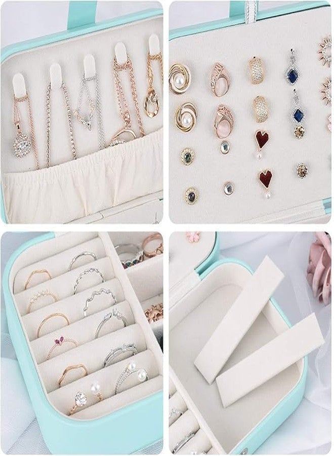 TONSYL TONSYLLeather Mini Jewelry Travel Case, Small Travel Jewelry Organizer, Safety Lock Jewelry Portable Jewelry Box Travel Mini Storage Organizer Display Storage Box For Rings Earrings (Sky Blue) - Image 4