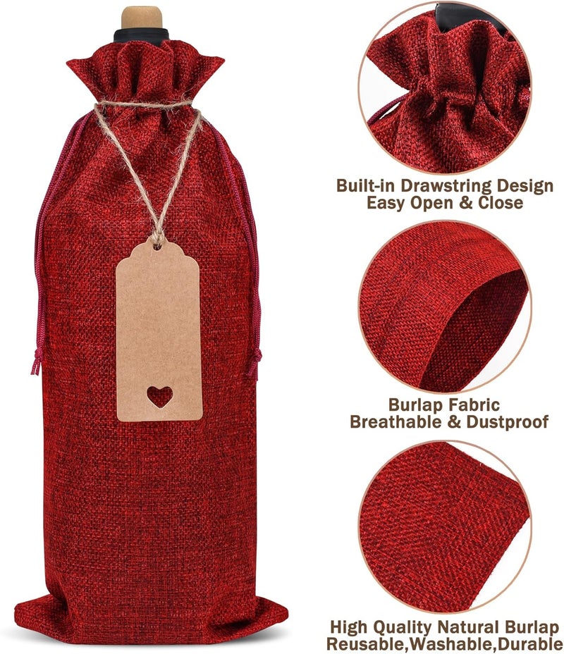 Sailup Burlap Wine Bags 12 Pcs Wine Bottle Gift Bags With Drawstrings Tags & Ropes for Christmas, Weddings, Holiday Party, Birthdays, Travel, Blind Tastings, ，Reusable Home Storage 750ml - Image 3