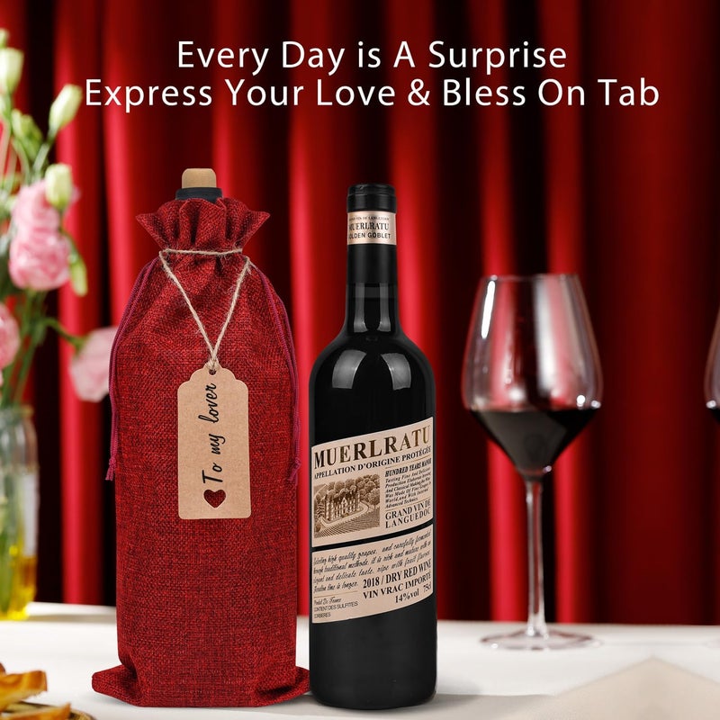 Sailup Burlap Wine Bags 12 Pcs Wine Bottle Gift Bags With Drawstrings Tags & Ropes for Christmas, Weddings, Holiday Party, Birthdays, Travel, Blind Tastings, ，Reusable Home Storage 750ml - Image 5