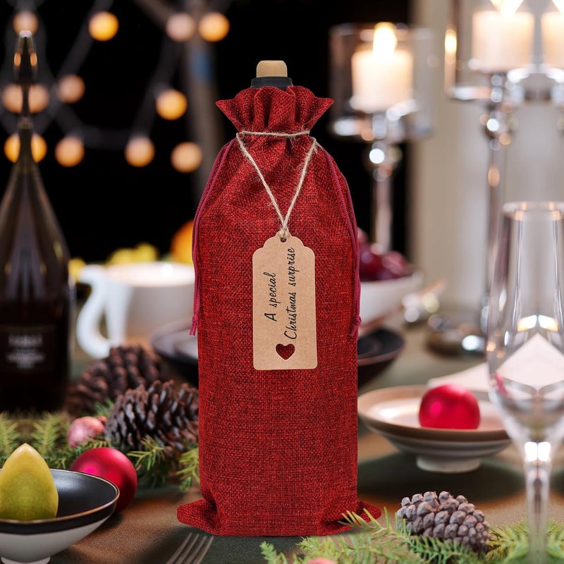 Sailup Burlap Wine Bags 12 Pcs Wine Bottle Gift Bags With Drawstrings Tags & Ropes for Christmas, Weddings, Holiday Party, Birthdays, Travel, Blind Tastings, ，Reusable Home Storage 750ml - Image 4
