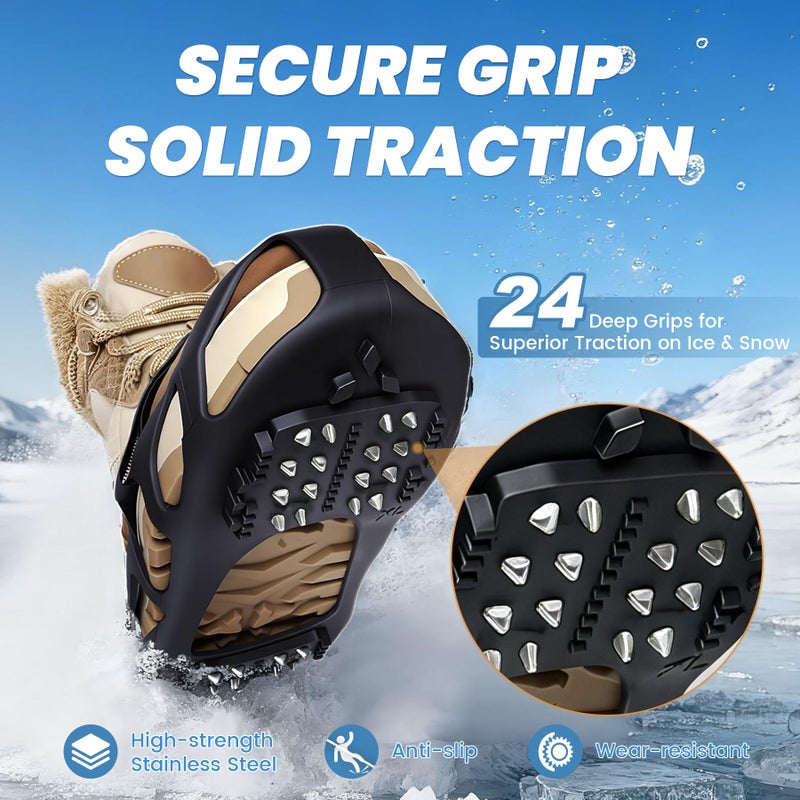 TOSELBAI Ice Cleats, Ice Cleats for Shoes and Boots, Crampons for Shoes with 24 Spikes Anti Slip Snow Shoes (Large) - Image 3