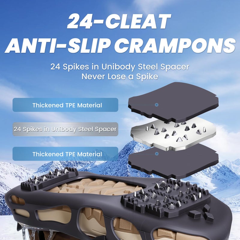 TOSELBAI Ice Cleats, Ice Cleats for Shoes and Boots, Crampons for Shoes with 24 Spikes Anti Slip Snow Shoes (Large) - Image 2