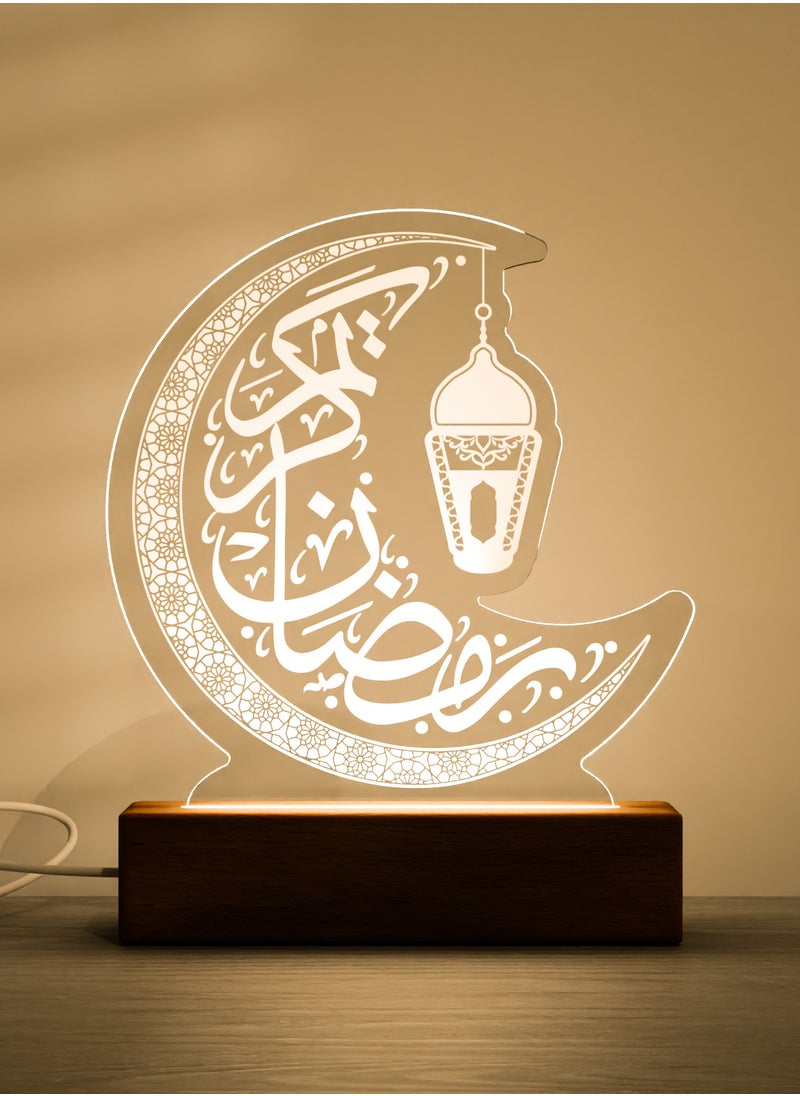 GALADUNE Elegant Crescent Moon LED Night Light with Arabic Calligraphy - USB Powered Acrylic Diamond Art Lamp, Ideal for Ramadan & Islamic Celebrations, Perfect for Bedroom, Living Room, and Party Decor, Islamic Home Decor  - Image 1