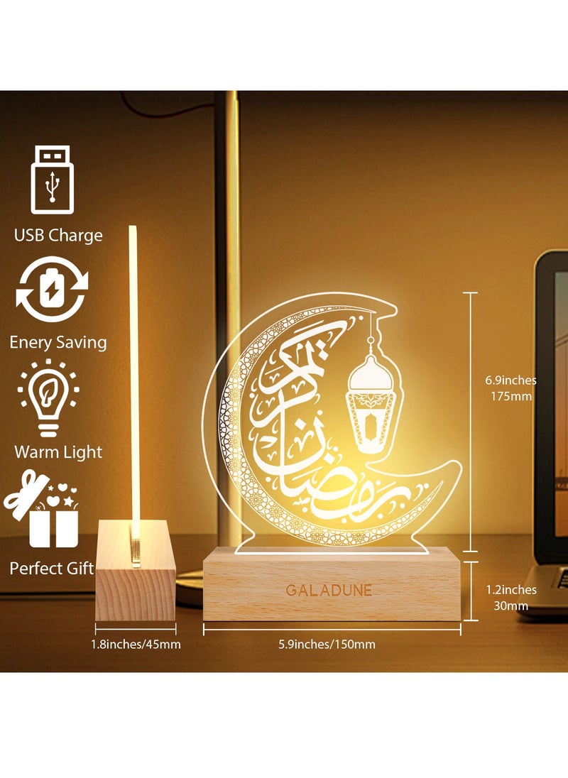 GALADUNE Elegant Crescent Moon LED Night Light with Arabic Calligraphy - USB Powered Acrylic Diamond Art Lamp, Ideal for Ramadan & Islamic Celebrations, Perfect for Bedroom, Living Room, and Party Decor, Islamic Home Decor  - Image 2
