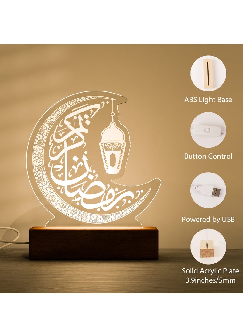 GALADUNE Elegant Crescent Moon LED Night Light with Arabic Calligraphy - USB Powered Acrylic Diamond Art Lamp, Ideal for Ramadan & Islamic Celebrations, Perfect for Bedroom, Living Room, and Party Decor, Islamic Home Decor  - Image 3