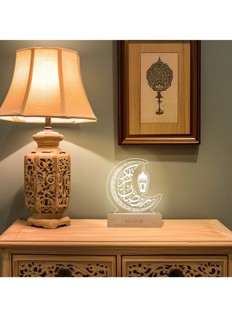 GALADUNE Elegant Crescent Moon LED Night Light with Arabic Calligraphy - USB Powered Acrylic Diamond Art Lamp, Ideal for Ramadan & Islamic Celebrations, Perfect for Bedroom, Living Room, and Party Decor, Islamic Home Decor  - Image 5