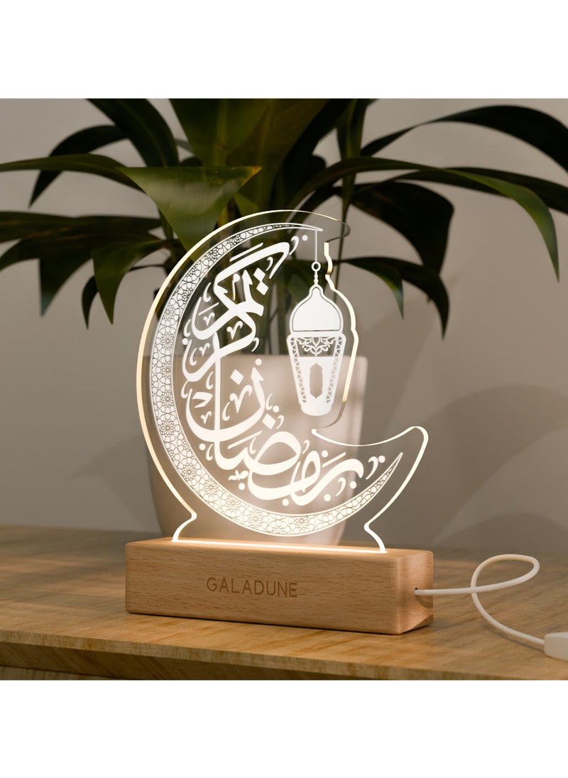 GALADUNE Elegant Crescent Moon LED Night Light with Arabic Calligraphy - USB Powered Acrylic Diamond Art Lamp, Ideal for Ramadan & Islamic Celebrations, Perfect for Bedroom, Living Room, and Party Decor, Islamic Home Decor  - Image 4