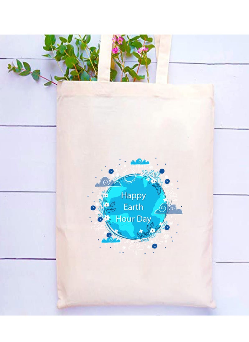 PRINTSHOP4ME Earth Hour Tote Bag-Cotton Canvas,Reusable-Perfect For School,Travel And Birthday Gift-Eco-Friendly Canvas Cotton Tote Bag For Women-Earth Day Gift  - Image 2