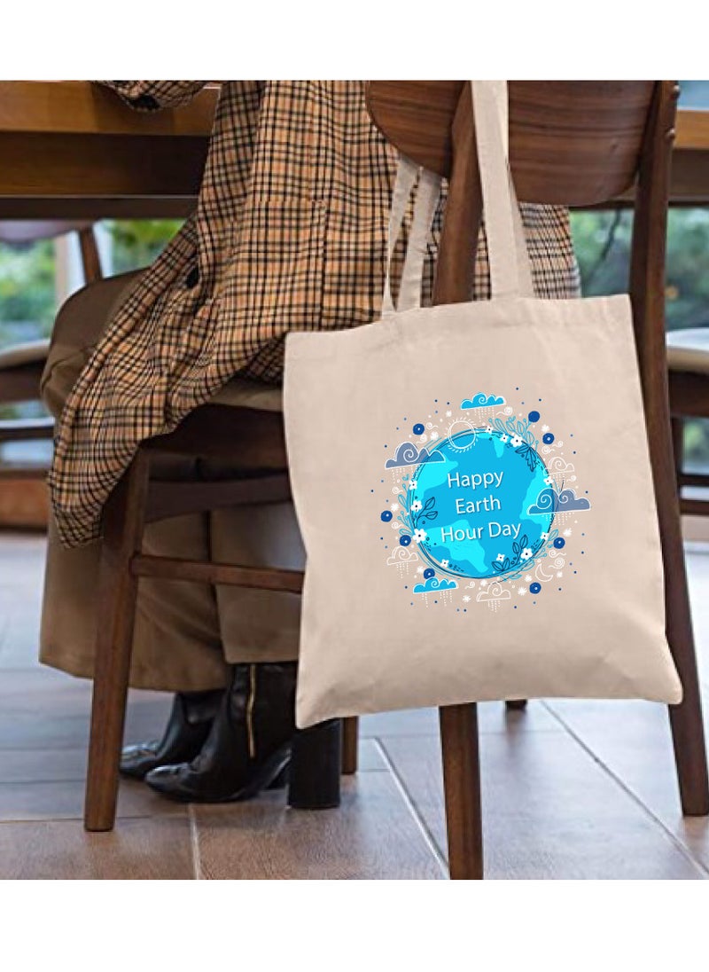 PRINTSHOP4ME Earth Hour Tote Bag-Cotton Canvas,Reusable-Perfect For School,Travel And Birthday Gift-Eco-Friendly Canvas Cotton Tote Bag For Women-Earth Day Gift  - Image 3
