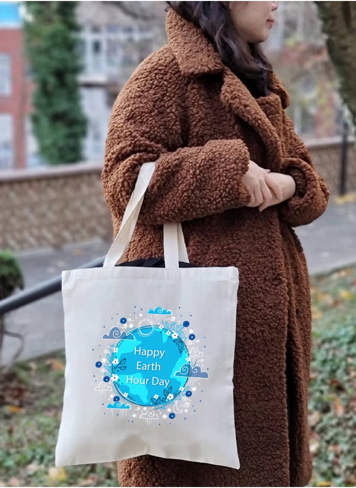 PRINTSHOP4ME Earth Hour Tote Bag-Cotton Canvas,Reusable-Perfect For School,Travel And Birthday Gift-Eco-Friendly Canvas Cotton Tote Bag For Women-Earth Day Gift  - Image 5
