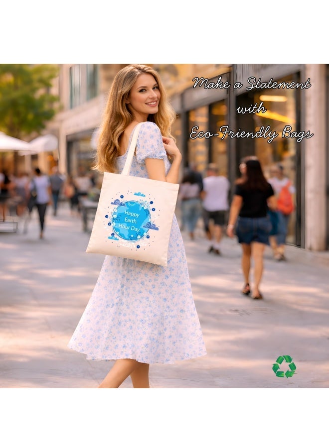 PRINTSHOP4ME Earth Hour Tote Bag-Cotton Canvas,Reusable-Perfect For School,Travel And Birthday Gift-Eco-Friendly Canvas Cotton Tote Bag For Women-Earth Day Gift - Image 5