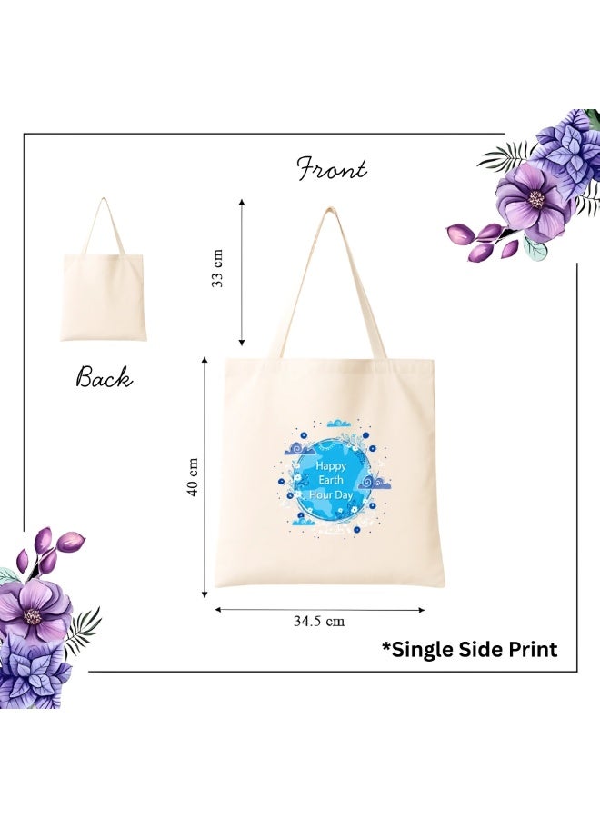 PRINTSHOP4ME Earth Hour Tote Bag-Cotton Canvas,Reusable-Perfect For School,Travel And Birthday Gift-Eco-Friendly Canvas Cotton Tote Bag For Women-Earth Day Gift - Image 4