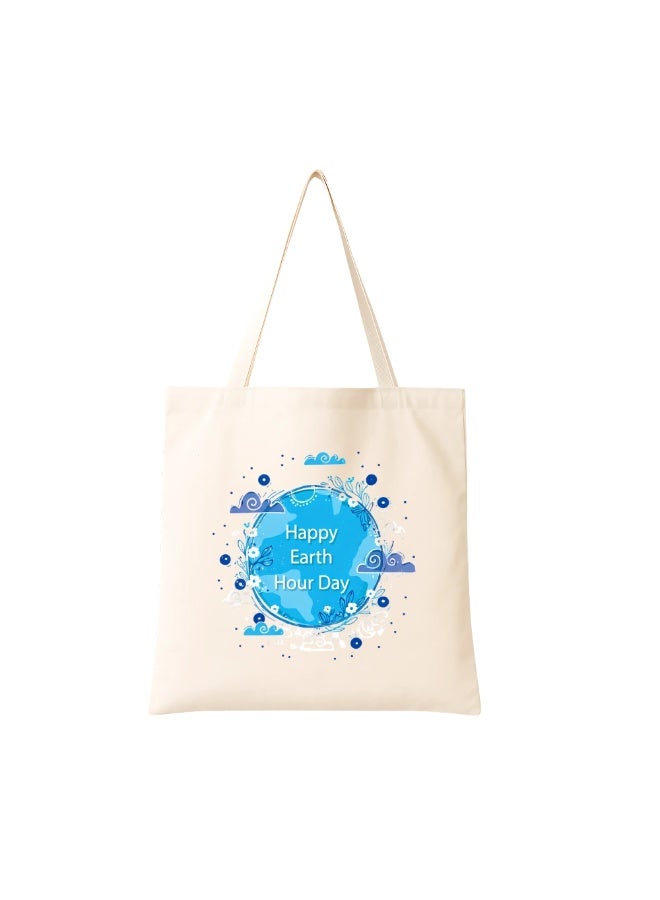PRINTSHOP4ME Earth Hour Tote Bag-Cotton Canvas,Reusable-Perfect For School,Travel And Birthday Gift-Eco-Friendly Canvas Cotton Tote Bag For Women-Earth Day Gift - Image 1