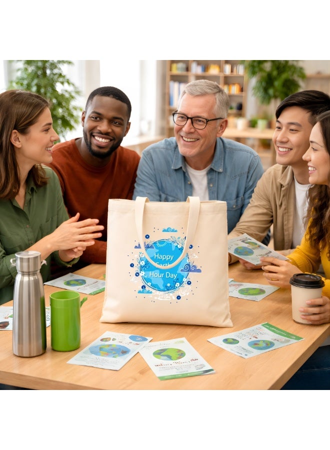 PRINTSHOP4ME Earth Hour Tote Bag-Cotton Canvas,Reusable-Perfect For School,Travel And Birthday Gift-Eco-Friendly Canvas Cotton Tote Bag For Women-Earth Day Gift - Image 3