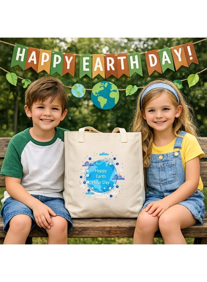 PRINTSHOP4ME Earth Hour Tote Bag-Cotton Canvas,Reusable-Perfect For School,Travel And Birthday Gift-Eco-Friendly Canvas Cotton Tote Bag For Women-Earth Day Gift - Image 2