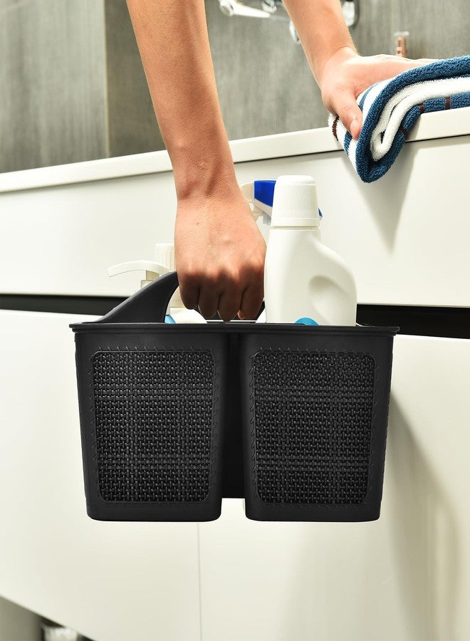 NINU Plastic Black Shower Caddy Basket, Divided Cleaning Portable Shower Basket with Handle Compartments Storage Organizer for Bathroom, College, Kitchen, Dorm Room Essentials - Image 3