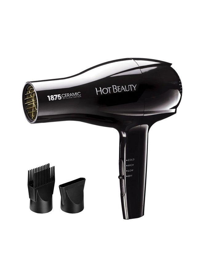Hot Beauty - Hot Beauty 1875 Ceramic Styler Hair Styling Blow Dryer 2 Attachments Included Lightweight and Fast Dry Multi Heat Speed Setting Perfect Size for Home or Travel - Image 1