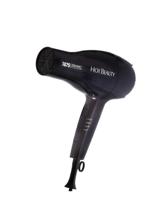 Hot Beauty - Hot Beauty 1875 Ceramic Styler Hair Styling Blow Dryer 2 Attachments Included Lightweight and Fast Dry Multi Heat Speed Setting Perfect Size for Home or Travel - Image 1