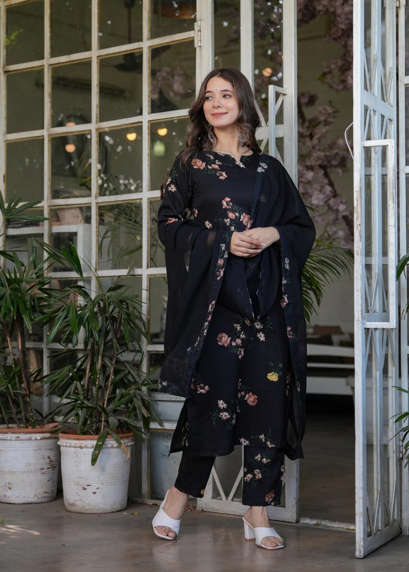 Yashika Women French Crepe Fabric Work Straight Cut Kurta, Pant and Dupatta Set_AZ-YS-KS2411-S - Image 4