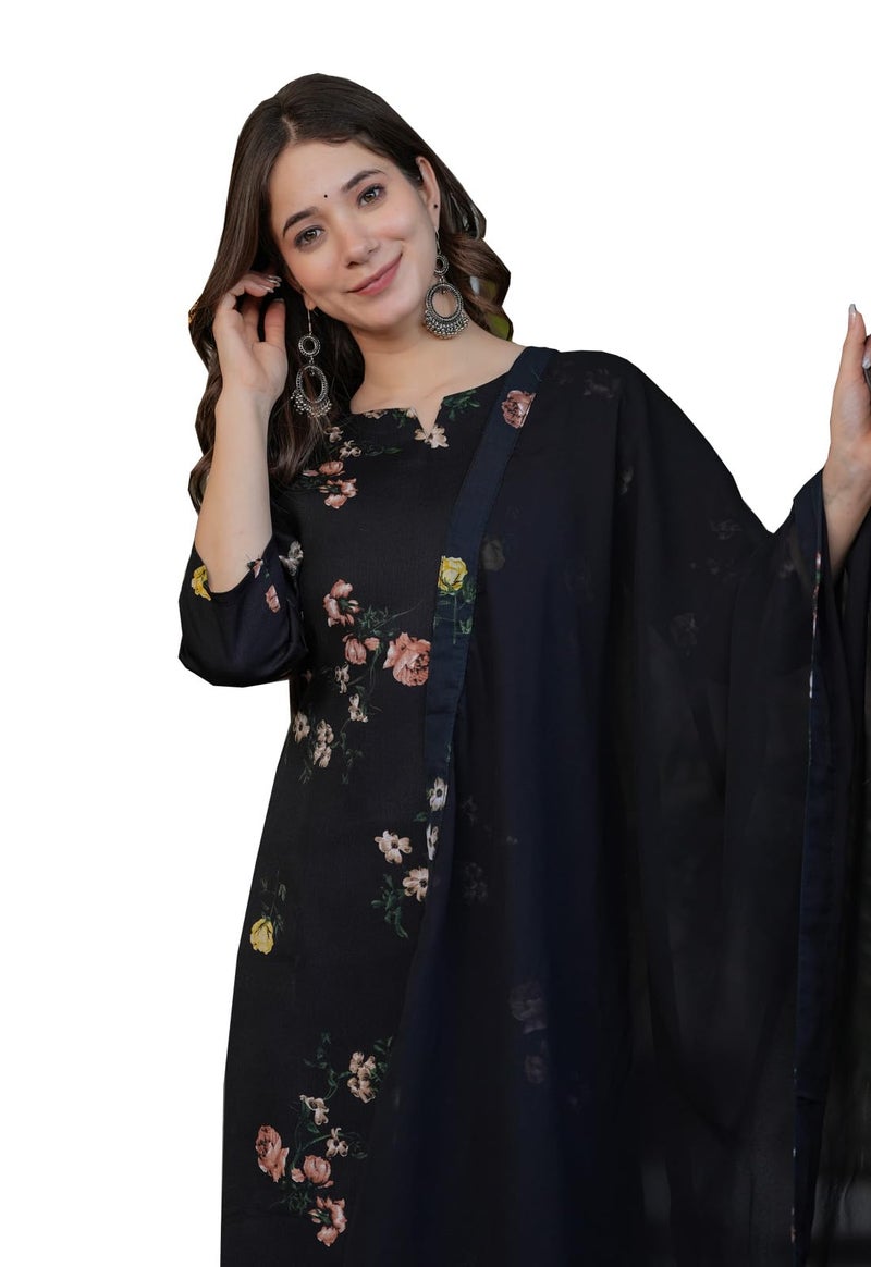 Yashika Women French Crepe Fabric Work Straight Cut Kurta, Pant and Dupatta Set_AZ-YS-KS2411-S - Image 1