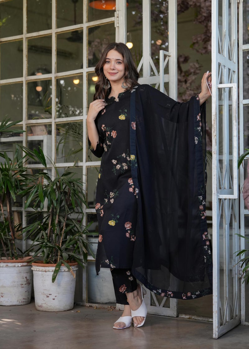 Yashika Women French Crepe Fabric Work Straight Cut Kurta, Pant and Dupatta Set_AZ-YS-KS2411-S - Image 3