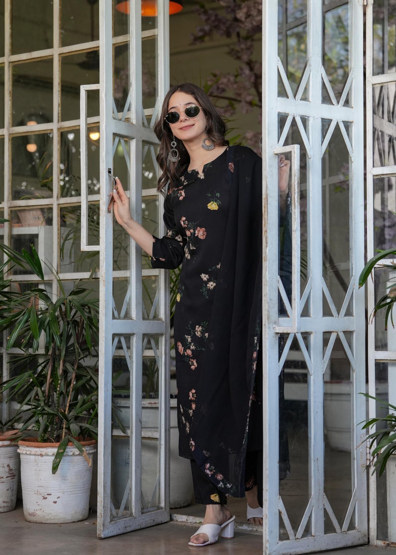 Yashika Women French Crepe Fabric Work Straight Cut Kurta, Pant and Dupatta Set_AZ-YS-KS2411-S - Image 5