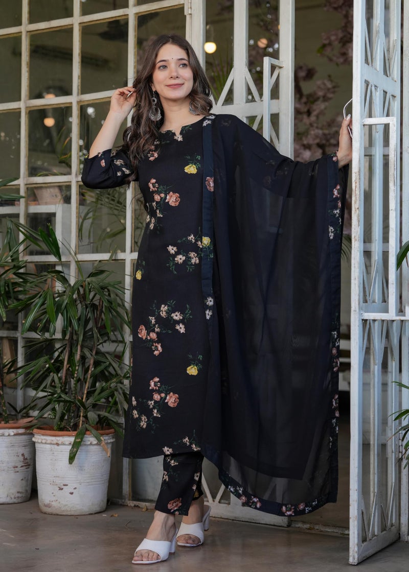 Yashika Women French Crepe Fabric Work Straight Cut Kurta, Pant and Dupatta Set_AZ-YS-KS2411-S - Image 2