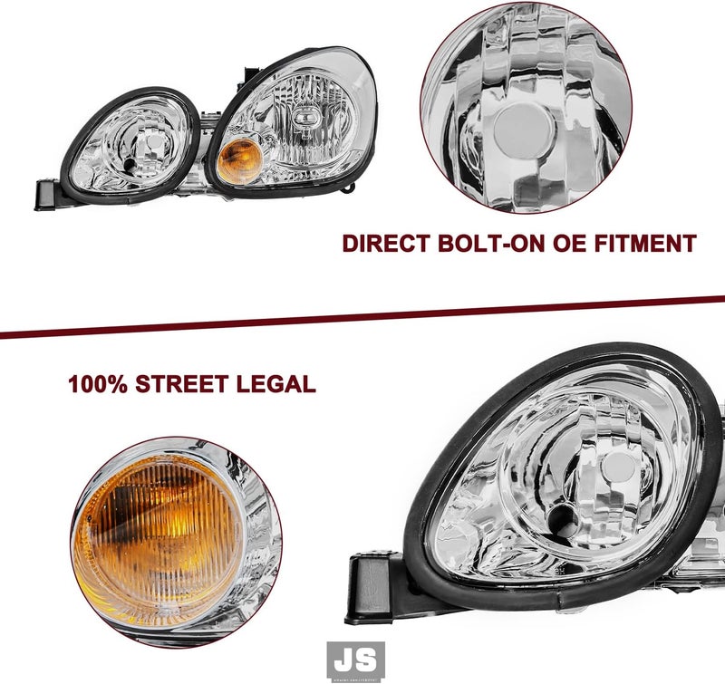 JSBOYAT Halogen Headlight Assembly for 1998-2005 Lexus GS300 GS430 GS400 with Bulbs - Image 5